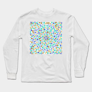 Summer Blue Gold Flower Burst Long Sleeve T-Shirt